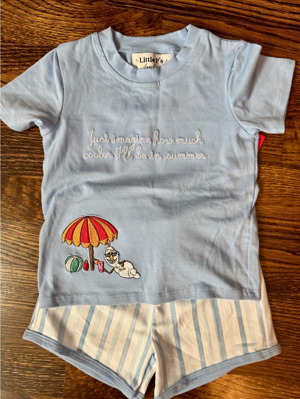 Boutique- Light Blue FrozenOutfit-  Olaf On The Beach Embroidery- 12 Months